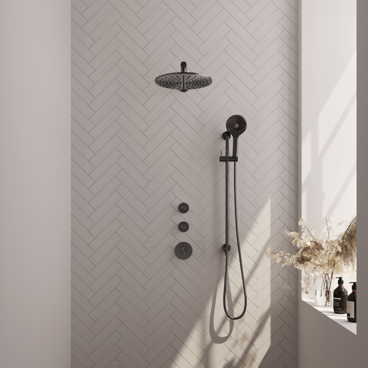 Brauer Gunmetal Edition complete inbouw regendouche met 3 standen handdouche