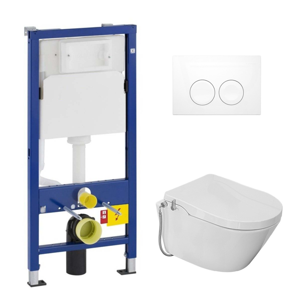 Geberit UP100 toiletset met Mueller Afesta randloos toilet en Galva douche wc zitting