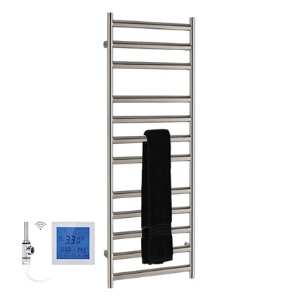 SSI Design Athena elektrische radiator met witte digitale thermostaat RVS geborsteld 120x35cm 150W