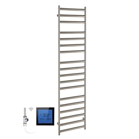 SSI Design Athena elektrische radiator met zwarte digitale thermostaat RVS geborsteld 140x60cm 600W