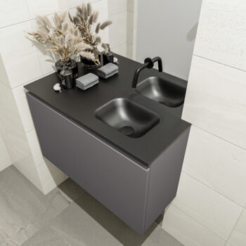 Mondiaz Olan 80cm toiletmeubel dark grey met wastafel urban rechts geen kraangat